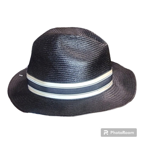 STACY ADAMS * MEN BLACK FEDORA HAT * NEW PANAMA STYLE SUN SHADY DRESS POLY STRAW - Picture 4 of 8